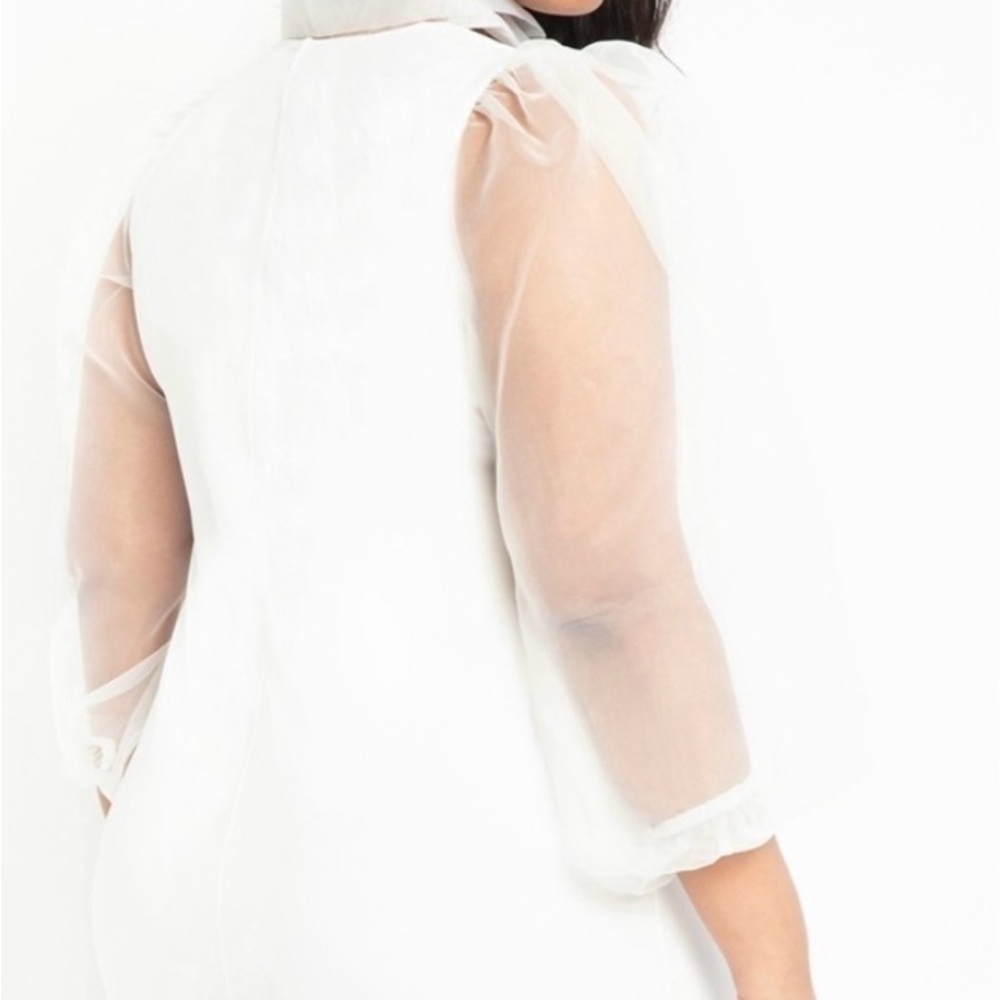 Stylish Plus Size White Dress with Sheer Sleeves